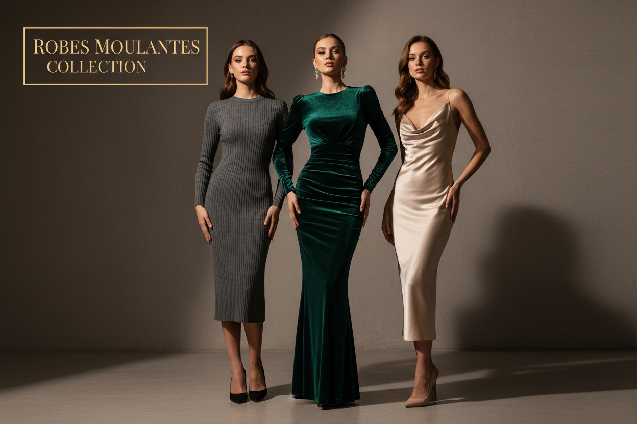 💎 Collection Robes Moulantes - Bodycon tricot, velours froncé, cowl neck, silhouettes glamour