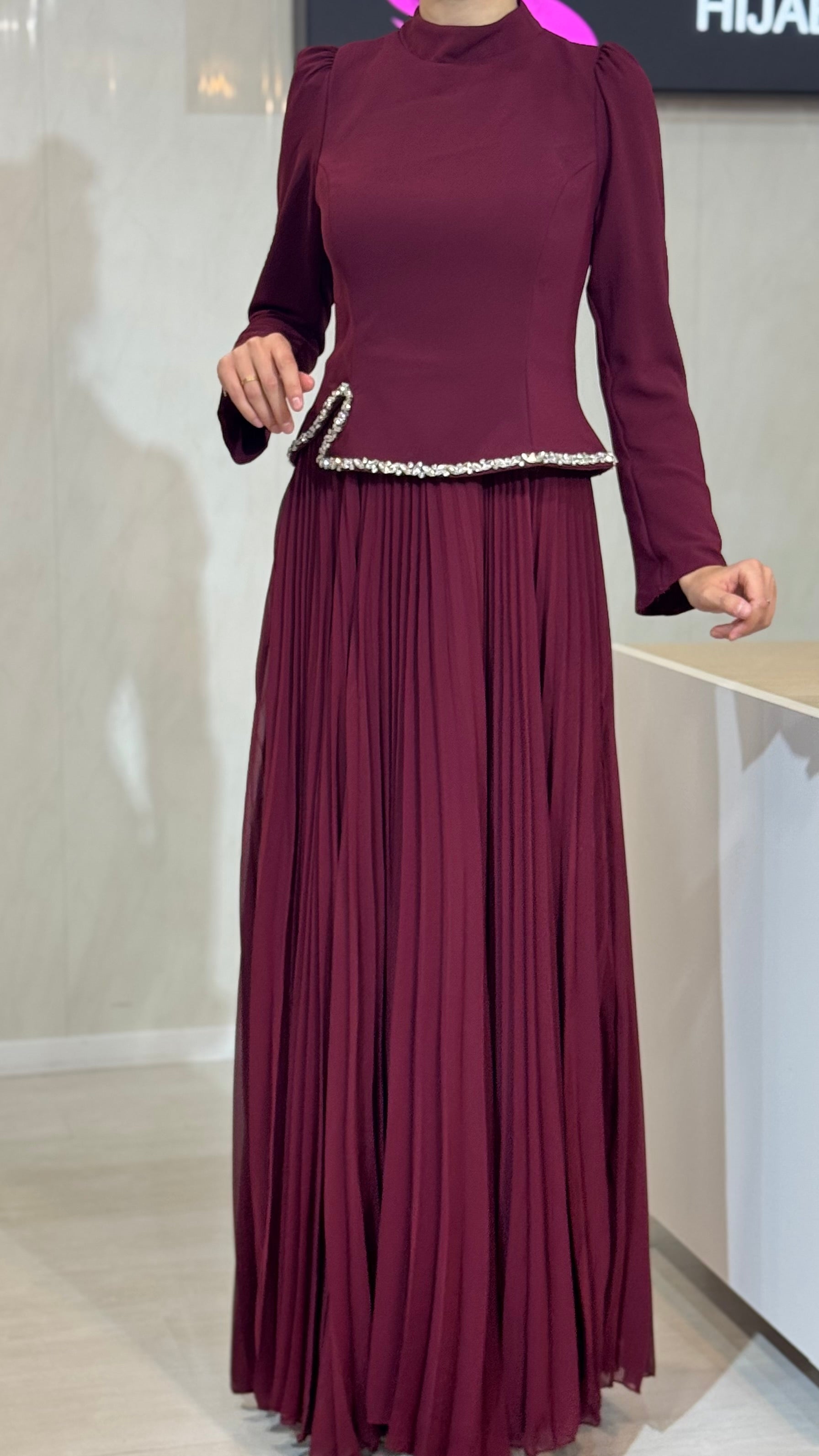 Robe de Soirée Longue 160cm - Bordeaux et Noir