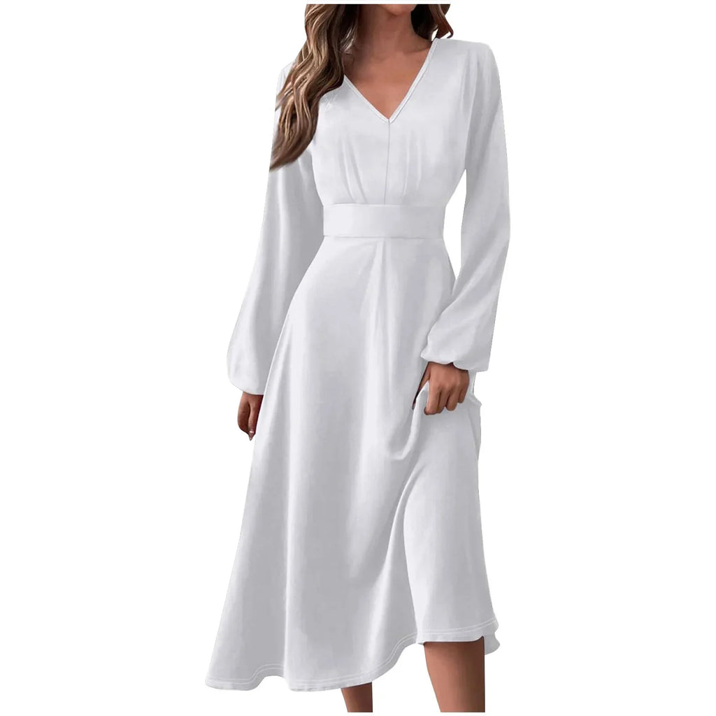 Robe Manches Longues Imprimé Floral Femme - Col V Automne Élégante