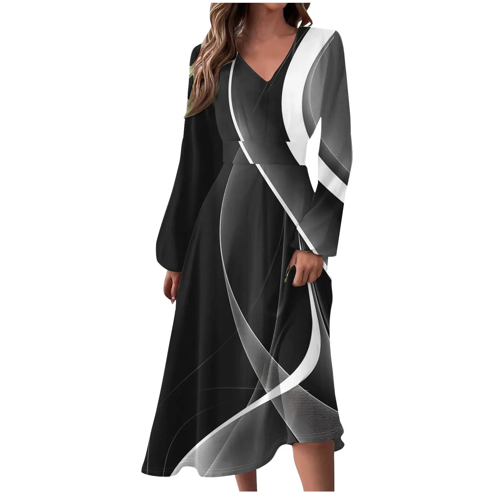 Robe Manches Longues Imprimé Floral Femme - Col V Automne Élégante