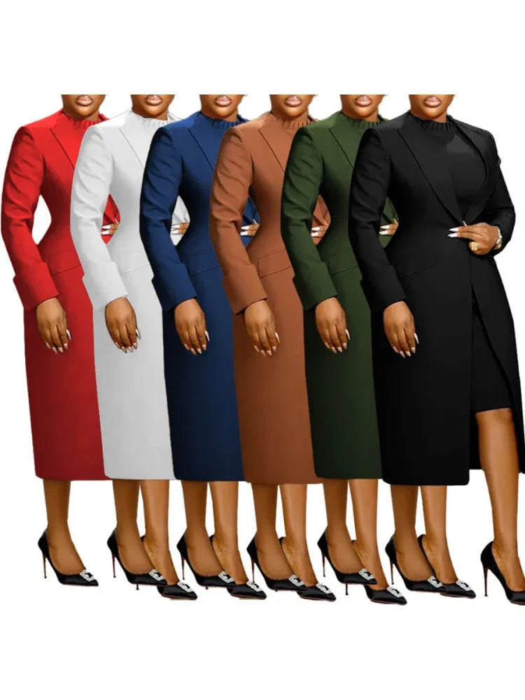 Ensemble Blazer et Robe Femme Grande Taille - 2 Pièces Printemps Automne 2025