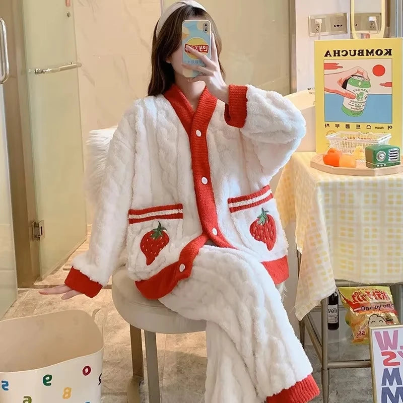 Pyjama Velours Kawaii Femme - Ensemble Nuit Confortable Girlish