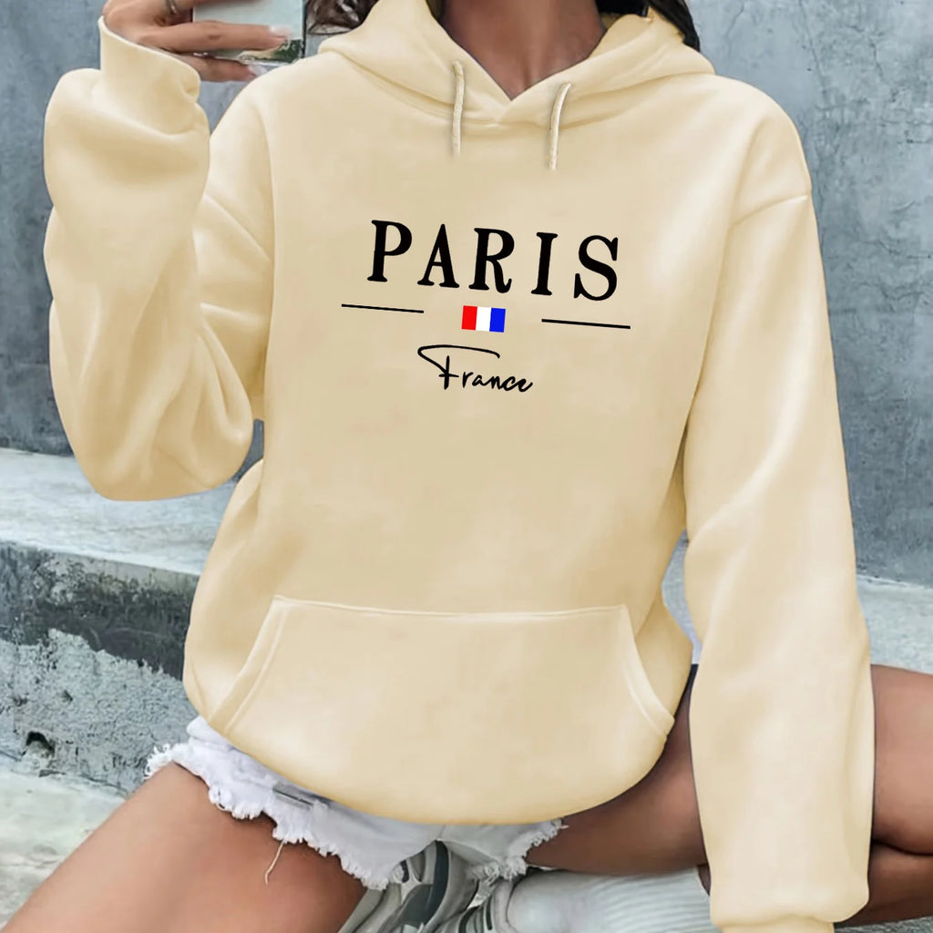 Hoodie Femme Paris Suède Imprimé - Sweatshirt Ample Chaud Casual