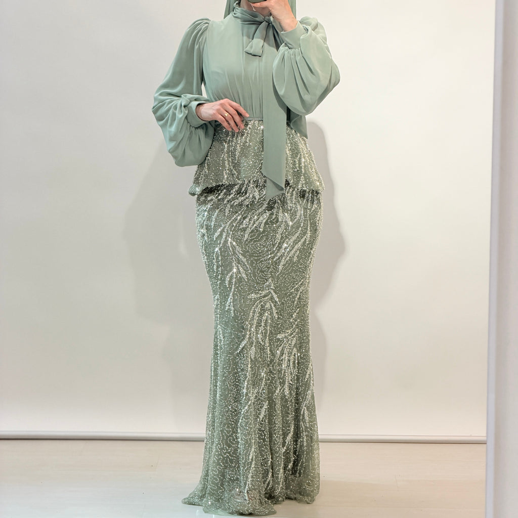 Robe de Soirée Deux Pièces avec Corset - Perles et Paillettes