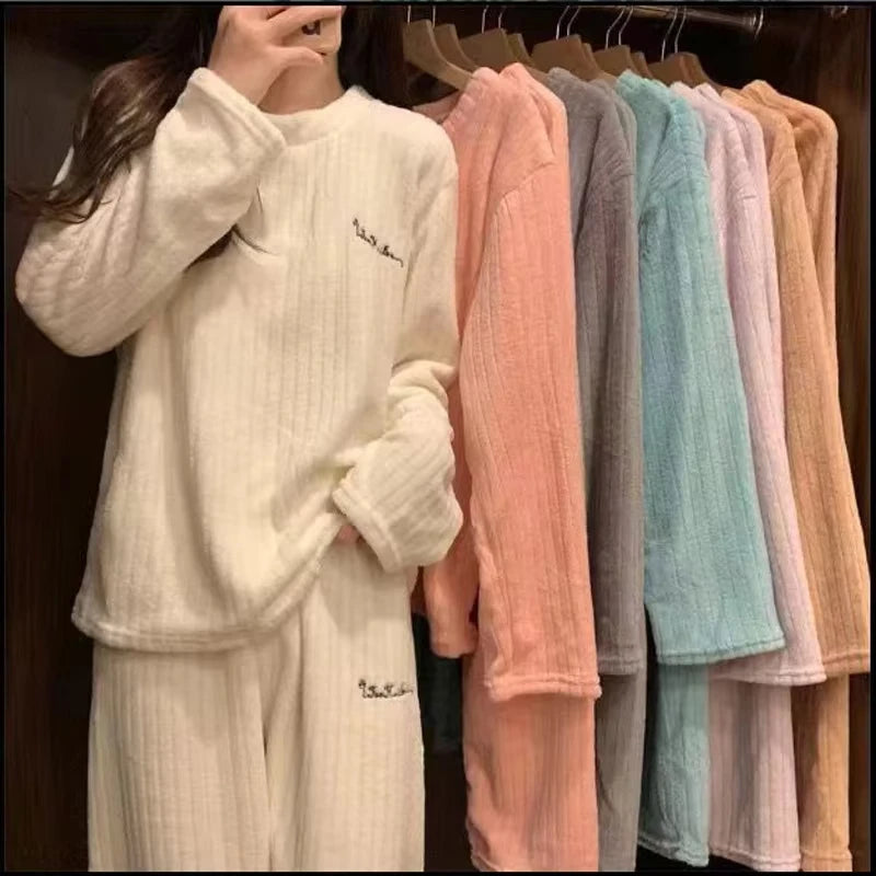 Pyjama Velours Corail Femme Hiver - Vêtements Chauds Rembourrés