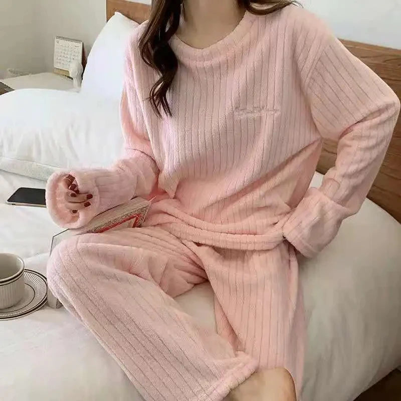 Pyjama Velours Corail Femme Hiver - Vêtements Chauds Rembourrés