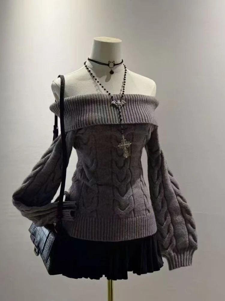 Pull Épaules Dénudées Femme - Tricot Slim Manches Longues Streetwear