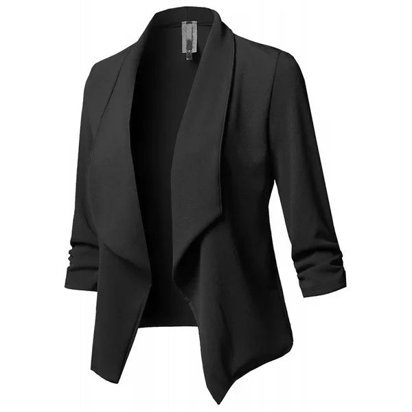 Blazer Noir Femme Fin Cardigan - Veste Asymétrique Manches Longues 2025