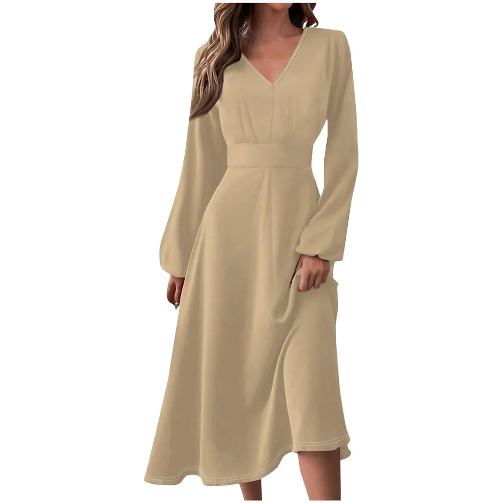 Robe Manches Longues Imprimé Floral Femme - Col V Automne Élégante