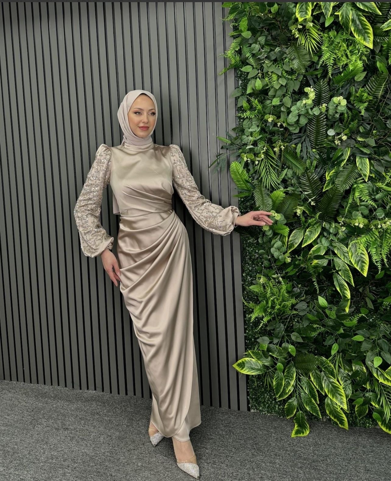 Robe de Soirée Élégante Soie Perles