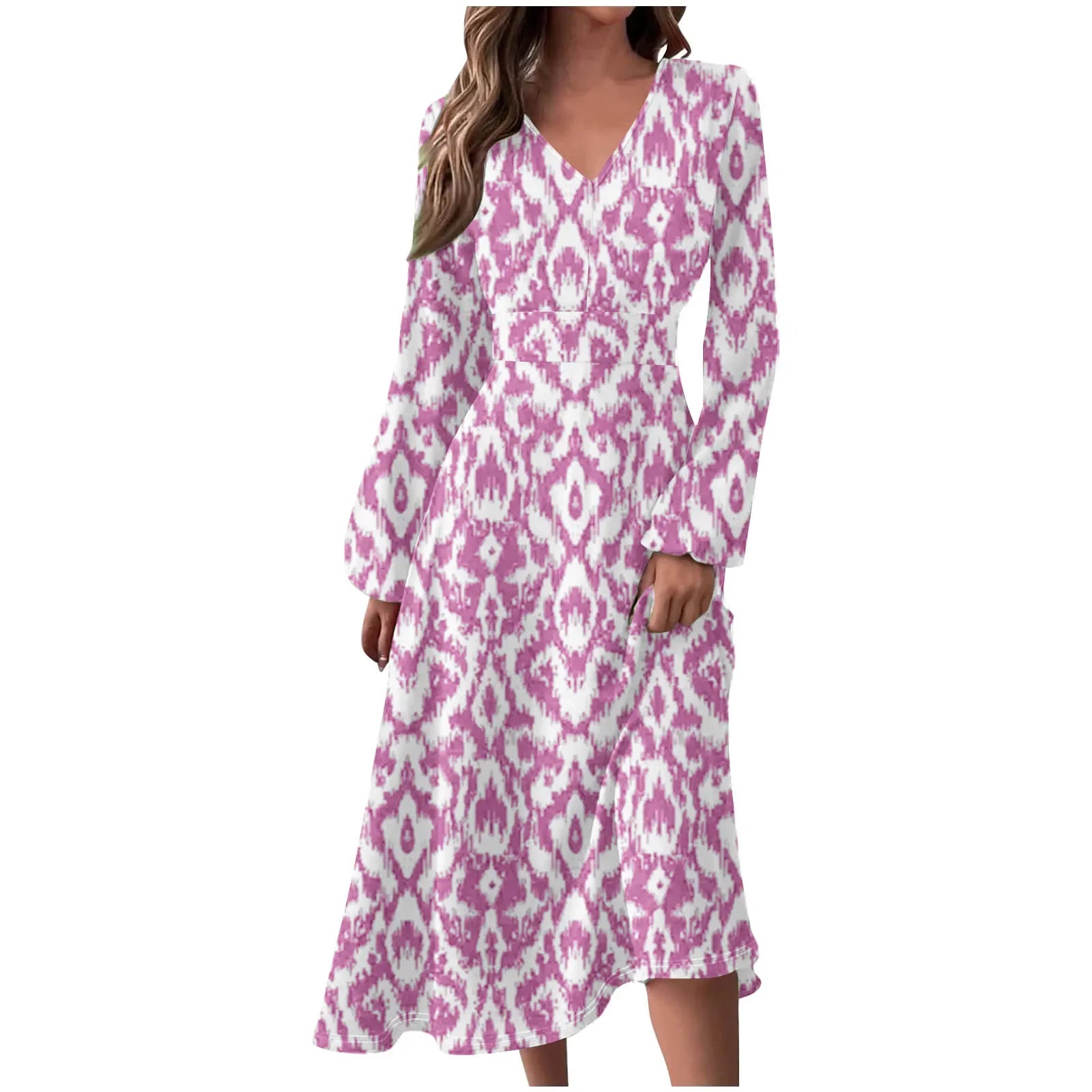 Robe Manches Longues Imprimé Floral Femme - Col V Automne Élégante