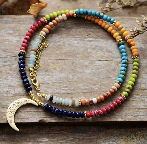Vue complète du collier 7 chakras avec extension ajustable