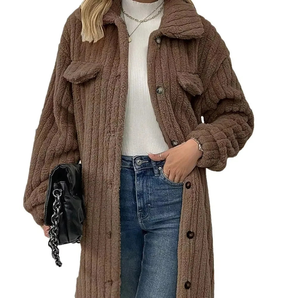 Top Peluche Femme Col Fourrure - Haut Manches Longues Chaud Hiver