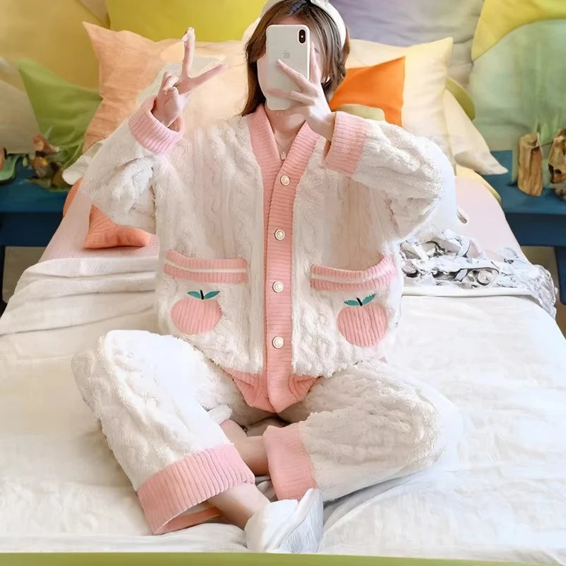 Pyjama Velours Kawaii Femme - Ensemble Nuit Confortable Girlish