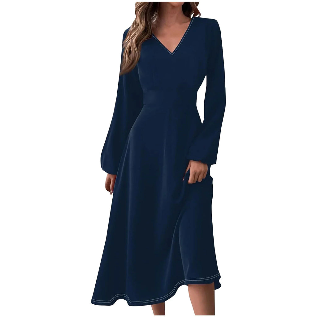 Robe Manches Longues Imprimé Floral Femme - Col V Automne Élégante