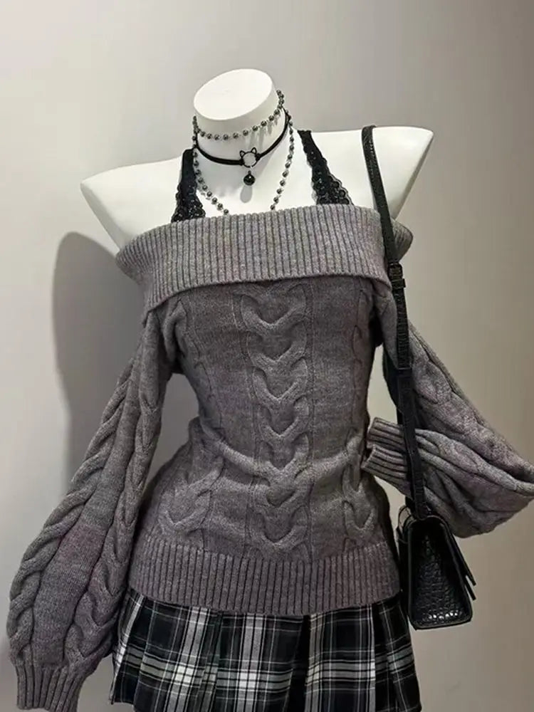 Pull Épaules Dénudées Femme - Tricot Slim Manches Longues Streetwear