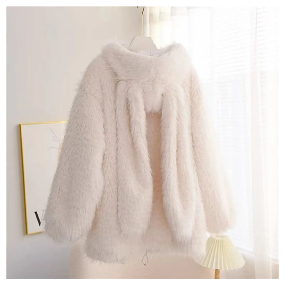 Manteau Peluche Oreilles Lapin Femme - Hoodie Agneau Épais Automne Hiver