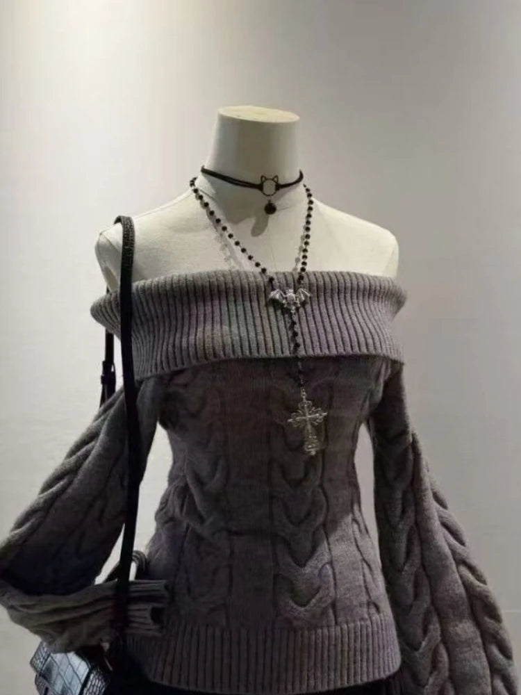 Pull Épaules Dénudées Femme - Tricot Slim Manches Longues Streetwear