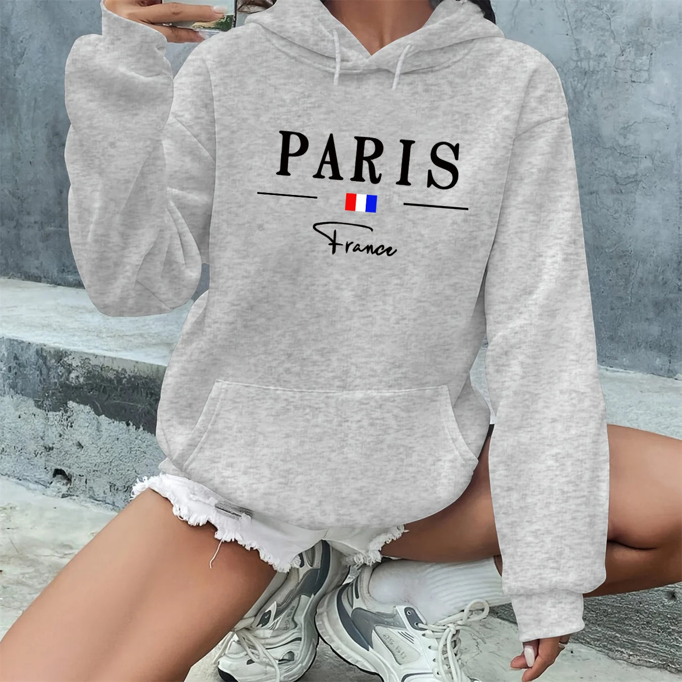 Sweatshirt Paris Suède Femme - Hoodie Ample Chaud Imprimé Casual