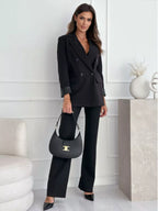 Blazer femme col revers double boutonnage vue finale ensemble sophistiqué intemporel
