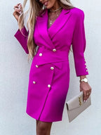 Veste blazer longue double boutonnage - vue latérale montrant la silhouette allongée et flatteuse
