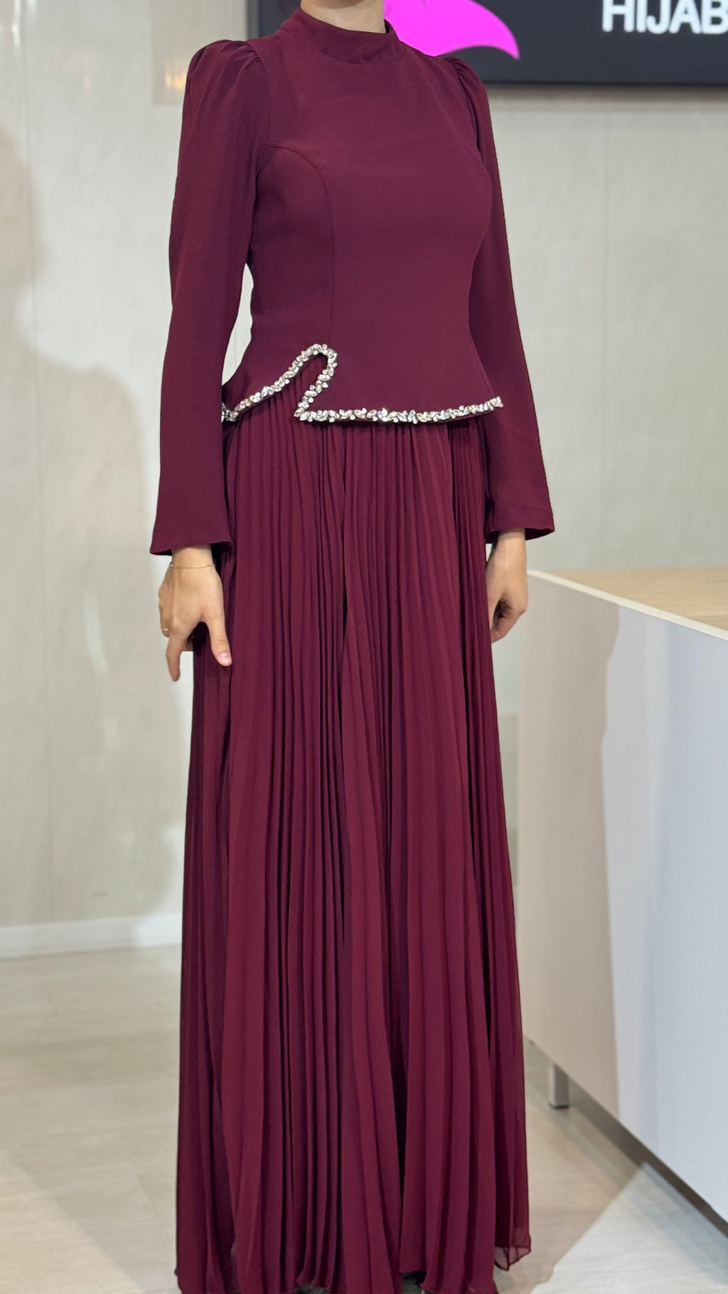 Robe de Soirée Longue 160cm - Bordeaux et Noir