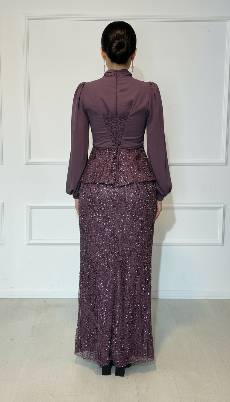 Robe de Soirée Deux Pièces avec Corset - Perles et Paillettes