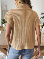 💎 Gilet col roulé boutons décoratifs BLACK-COAT - vue complète montrant l'ajustement taille unique confortable, le style chic moderne et l'élégance des boutons latéraux ✨
