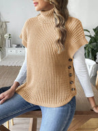 💫 Gilet pull col roulé BLACK-COAT - vue de profil illustrant la coupe gilet flatteuse, les détails boutonnés latéraux et le style sophistiqué parfait pour superposition 👗
