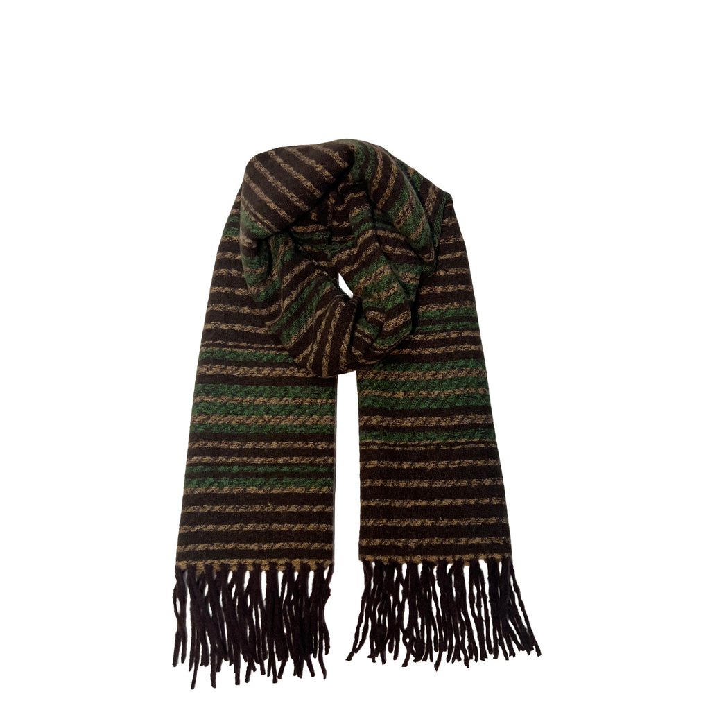  "Écharpe tricot surdimensionnée rayures marron vert 203cm hiver"