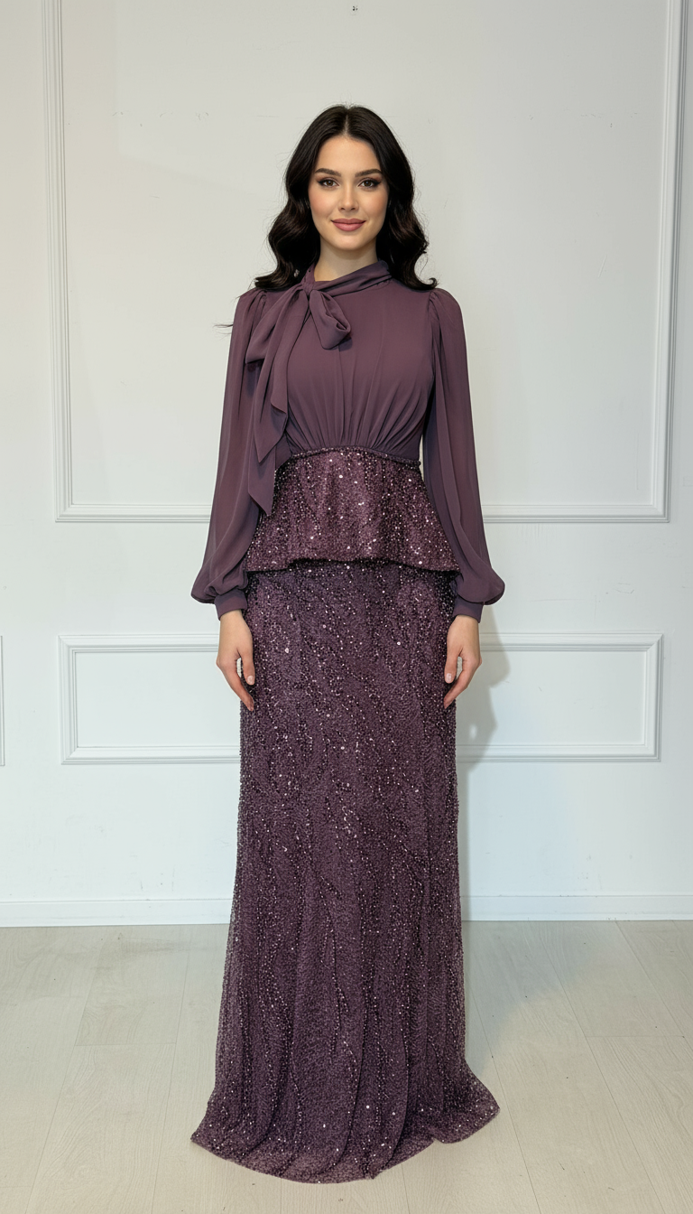 Robe de Soirée Deux Pièces avec Corset - Perles et Paillettes