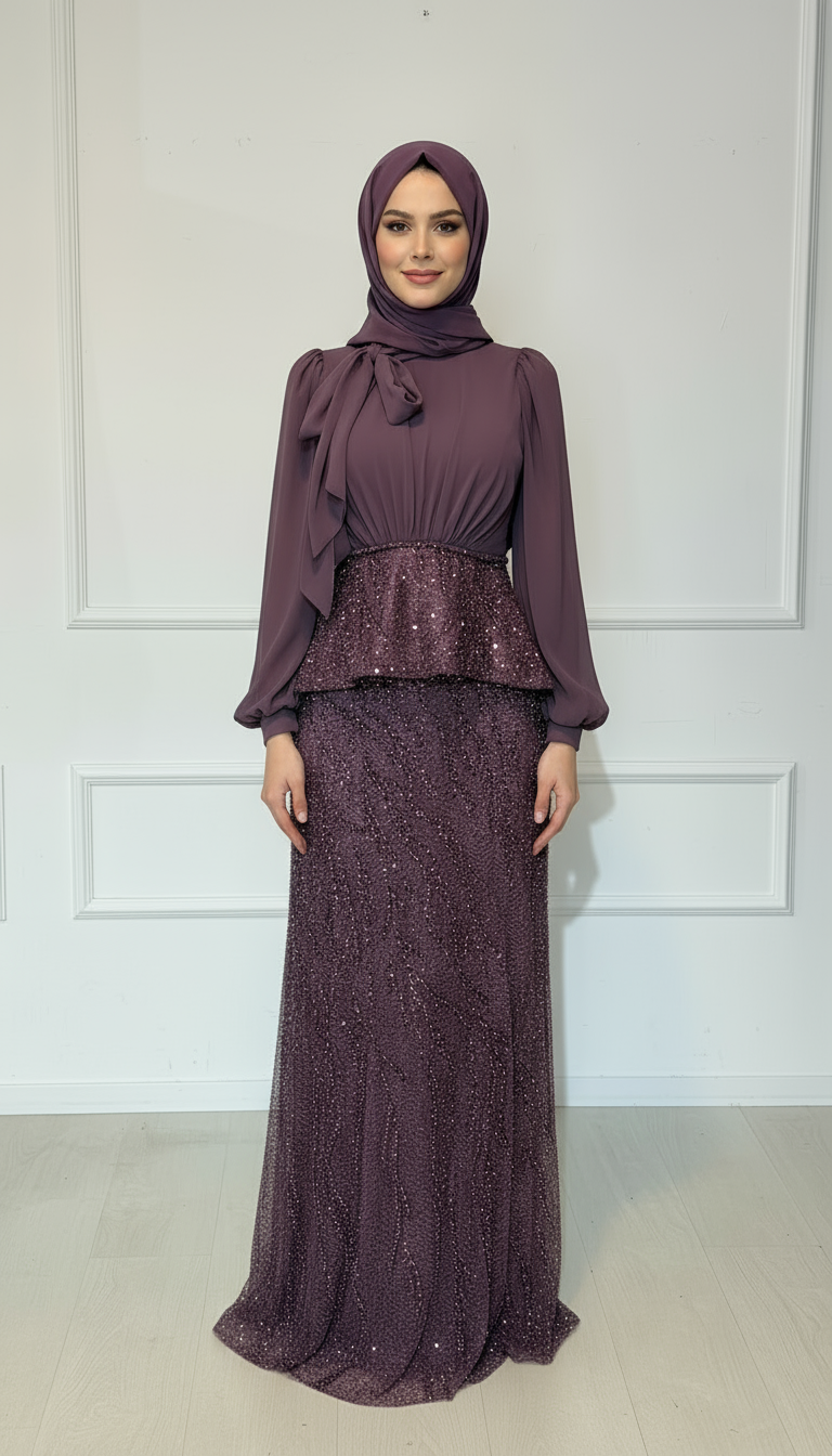 Robe de Soirée Deux Pièces avec Corset - Perles et Paillettes