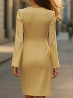 Robe blazer manches longues détails boutonnés BLACK-COAT - vue de dos montrant la coupe structurée professionnelle, les boutons raffinés qui créent une ligne verticale flatteuse, le col tailleur élégant et la silhouette power dressing moderne
