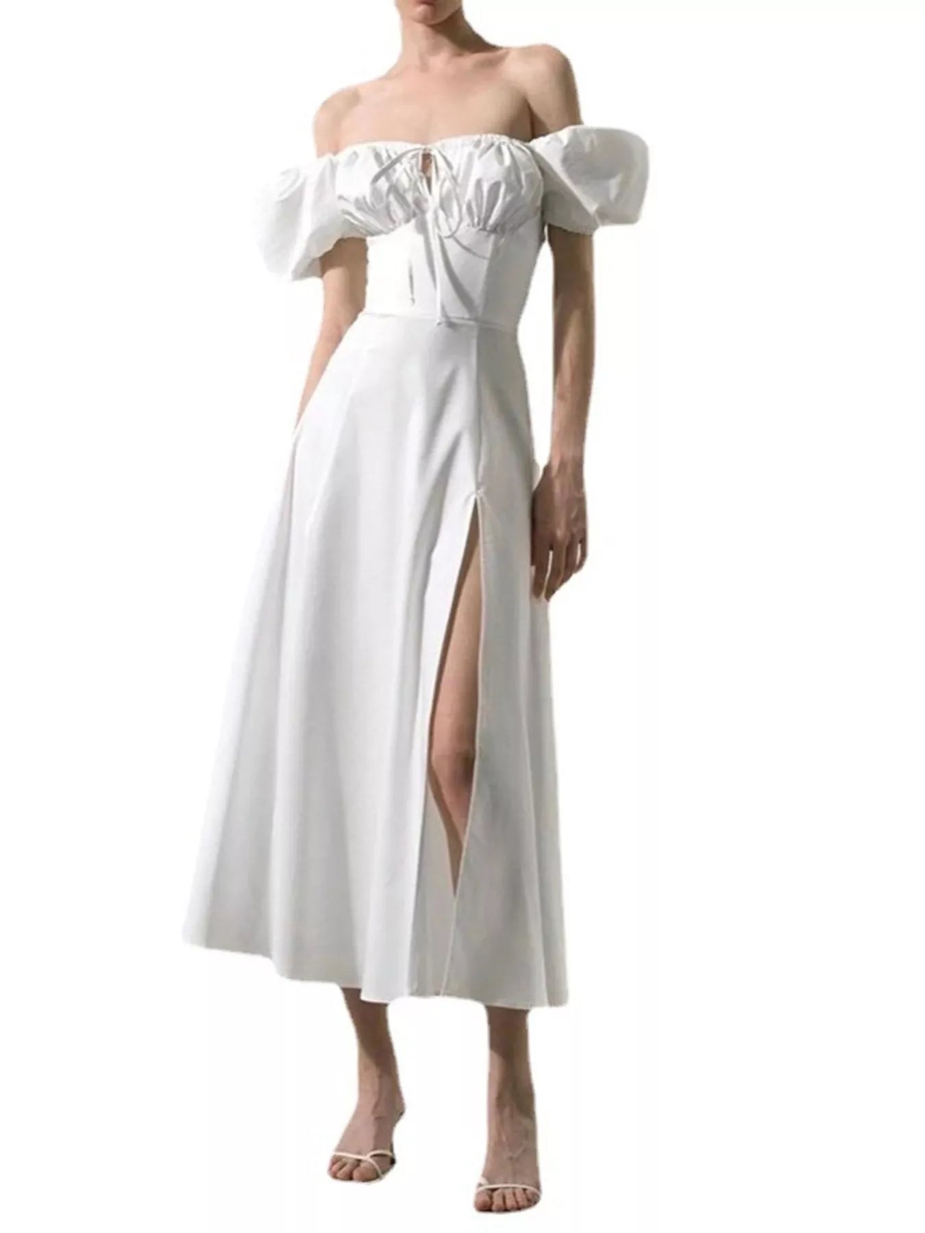 Robe midi grande taille à manches courtes avec fente élégante - vue de face montrant la longueur midi flatteuse, les manches courtes légères et la silhouette sophistiquée décontractée - BLACK-COAT