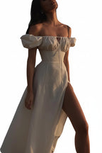 Robe midi à manches courtes avec fente - détail de la fente élégante permettant liberté de mouvement et ajoutant sophistication moderne au design - BLACK-COAT