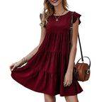 "Robe shift fluide bordeaux col rond manches courtes printemps"🍷 Robe shift fluide bordeaux col rond manches courtes printemps été, tissu fluide léger et aérien, silhouette shift décontractée, col rond classique, manches courtes confortables, longueur genou, couleur bordeaux élégante, style casual chic polyvalent
