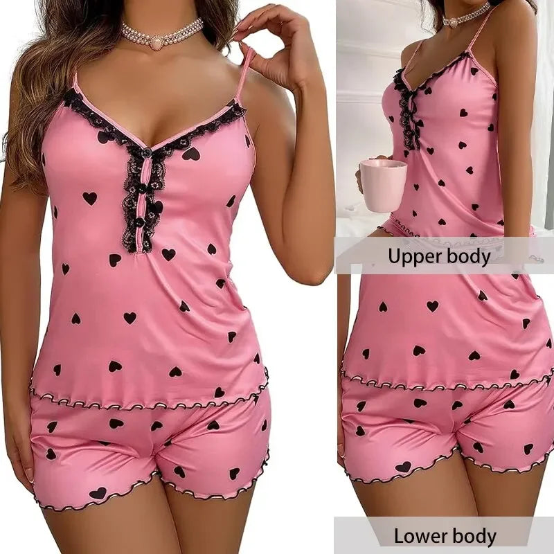 Ensemble Pyjama Été Femme Col V - Short et Haut Sexy Léger