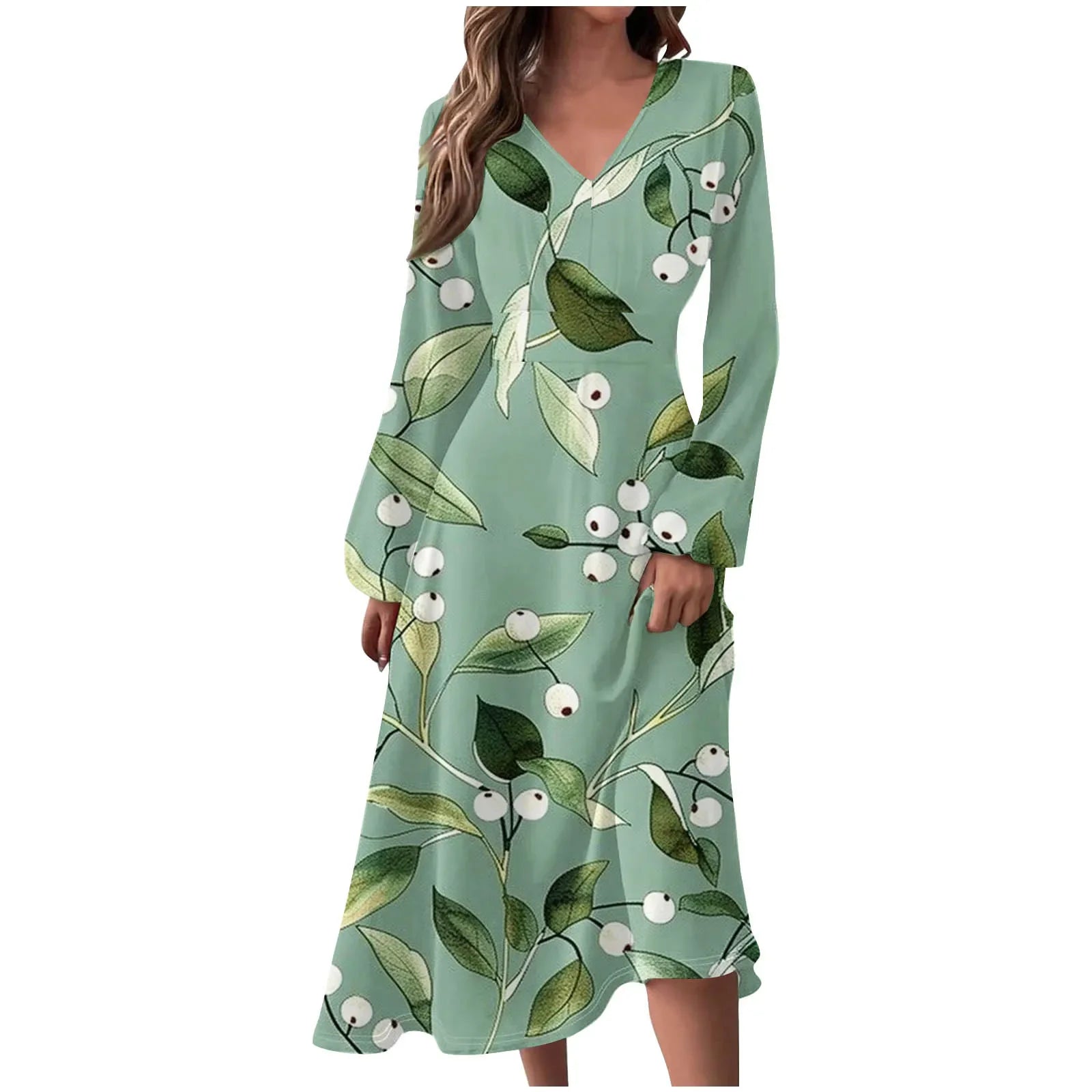 Robe Manches Longues Imprimé Floral Femme - Col V Automne Élégante