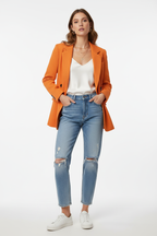 Blazer femme double boutonnage texturé orange veste structurée premium - stylé pour look casual chic montrant l'élégance sophistiquée décontractée, polyvalence du styling, pièce investissement intemporelle - BLACK-COAT