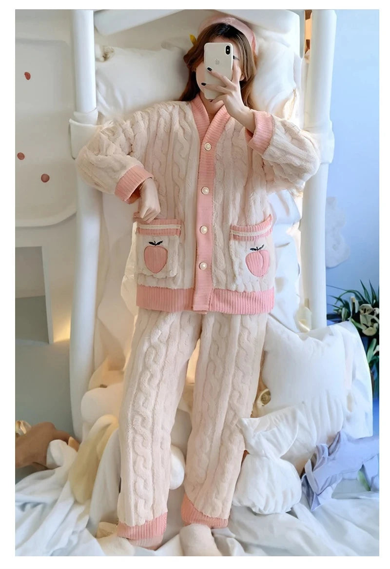 Pyjama Velours Kawaii Femme - Ensemble Nuit Confortable Girlish