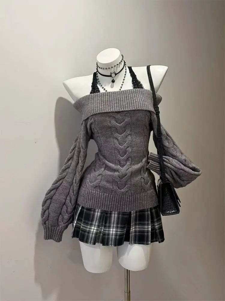 Pull Épaules Dénudées Femme - Tricot Slim Manches Longues Streetwear