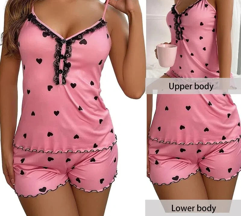 Ensemble Pyjama Été Femme Col V - Short et Haut Sexy Léger