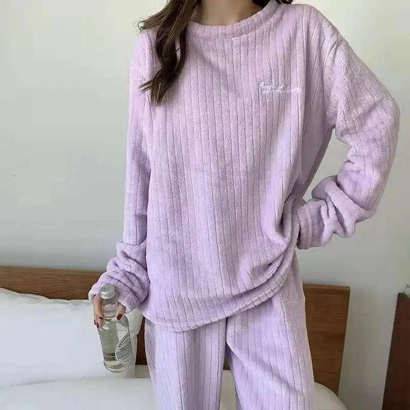 Pyjama Velours Corail Femme Hiver - Vêtements Chauds Rembourrés