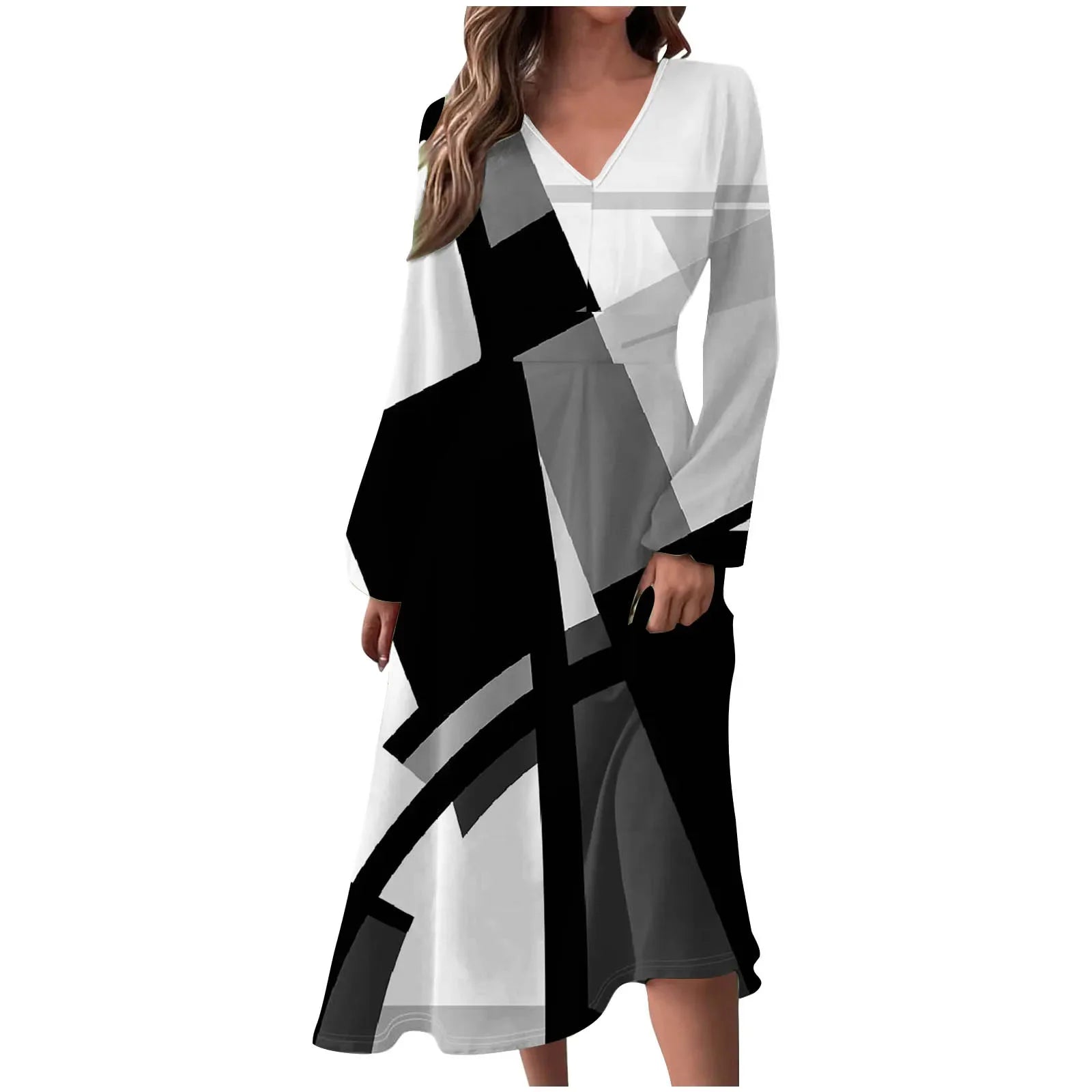 Robe Manches Longues Imprimé Floral Femme - Col V Automne Élégante