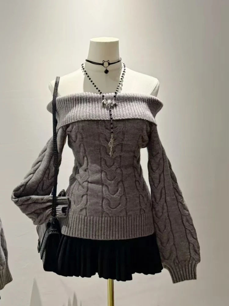 Pull Épaules Dénudées Femme - Tricot Slim Manches Longues Streetwear