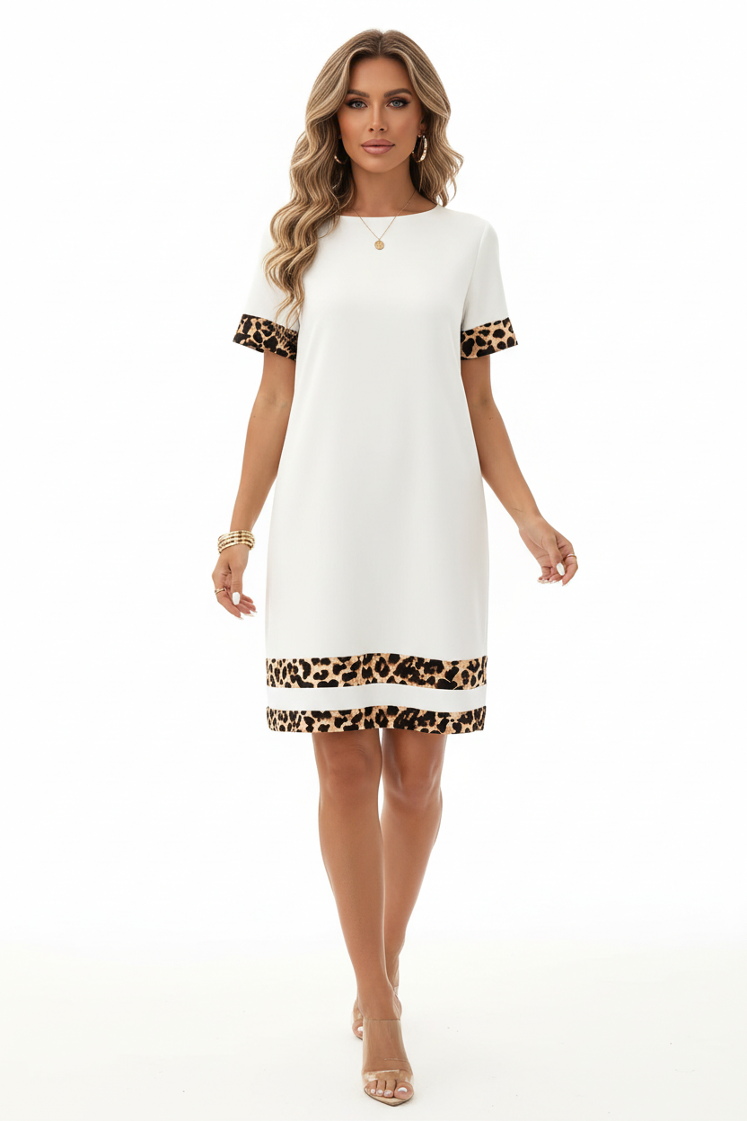 Robe mini blanche imprimé léopard face mouvement