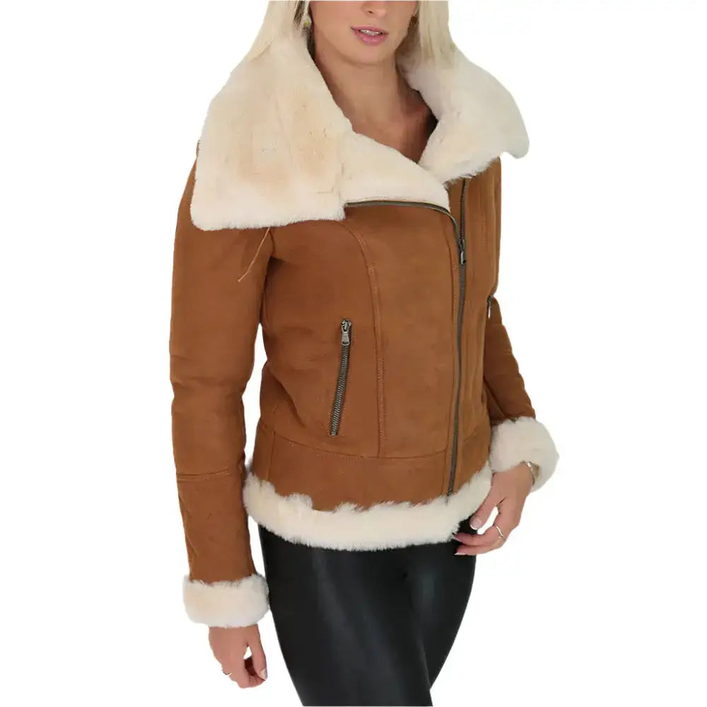 Women’s Tan Shearling Leather Jacket