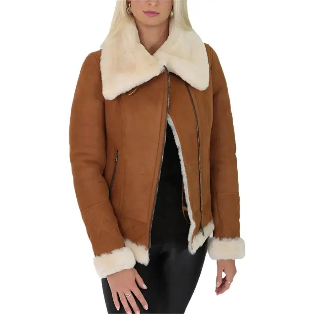 Women’s Tan Shearling Leather Jacket