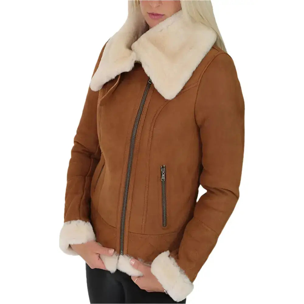 Women’s Tan Shearling Leather Jacket